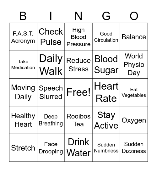 Cardio & Stroke Bingo Card