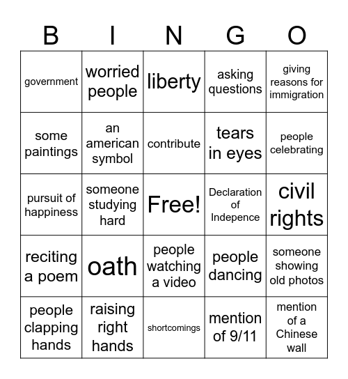 Out of many, One Bingo Card