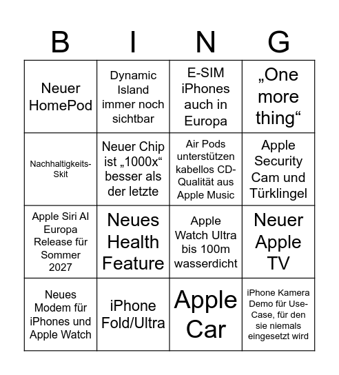 Apple Special Event Bingo Card