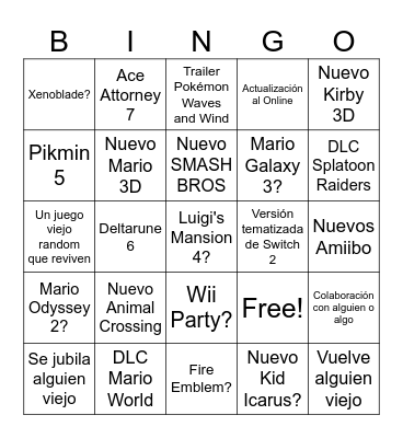 Nintendo Direct Bingo Card