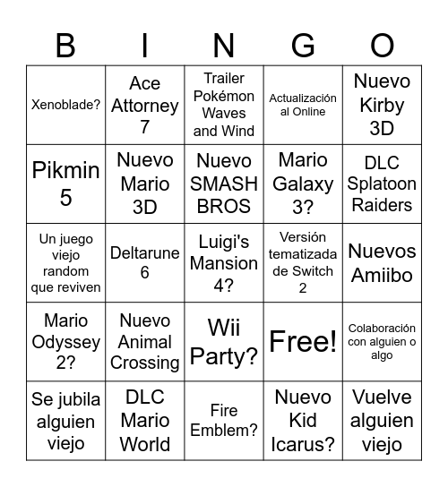 Nintendo Direct Bingo Card