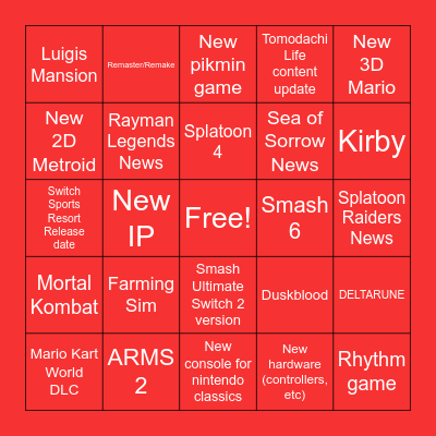 Nintendo Direct 9/9/2026 Bingo Card