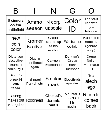 Canto 10 Bingo Card