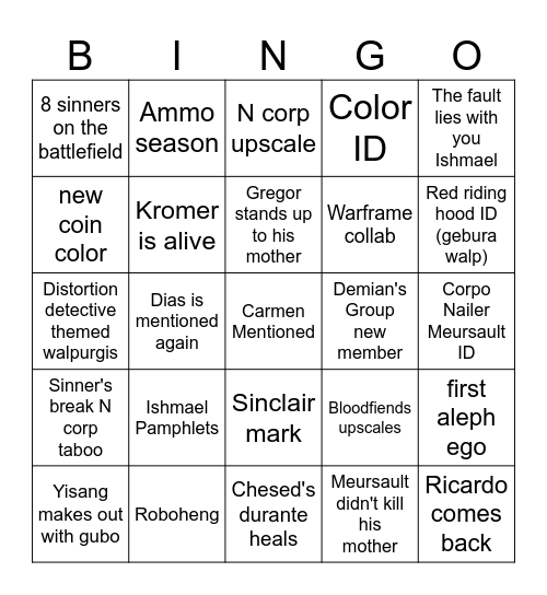 Canto 10 Bingo Card
