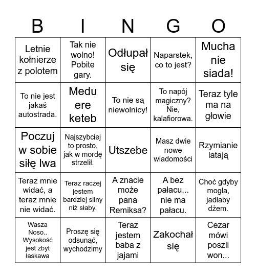 Asterix Bingo Card
