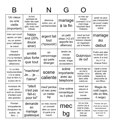 Love Actually Bingo Card