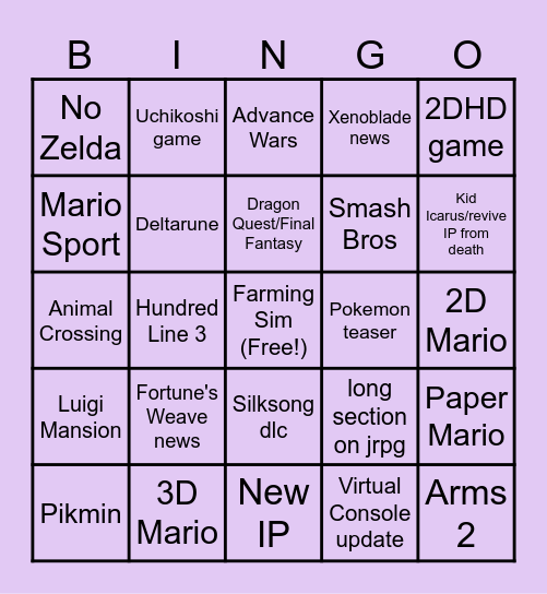 9/9/26 Direct predictions Bingo Card