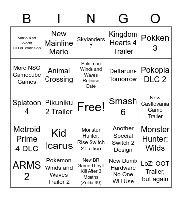 Nintendo Direct 9/9 Bingo Card