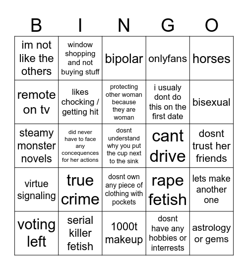 woman bingo Card