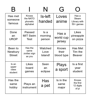 Maseeh 3 Floor Meeting Bingo Card