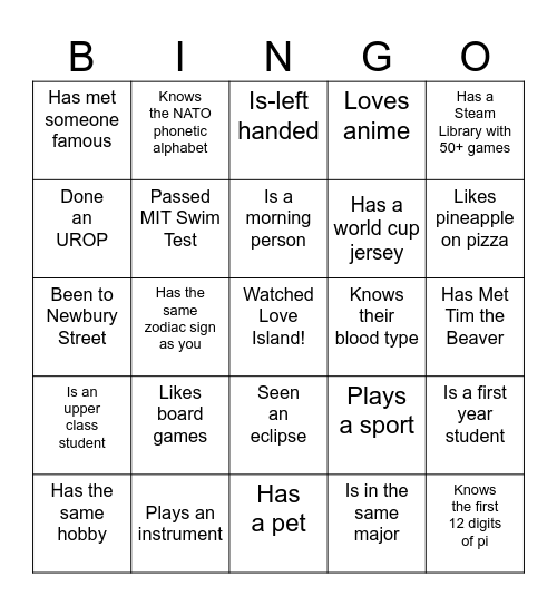 Maseeh 3 Floor Meeting Bingo Card