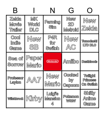 Nintendo Direct Bingo Card
