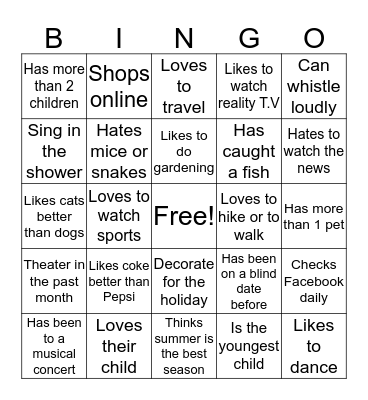 Getting to know you :)  Bingo Card