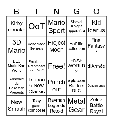 Nintendo Dirett Bingo Card