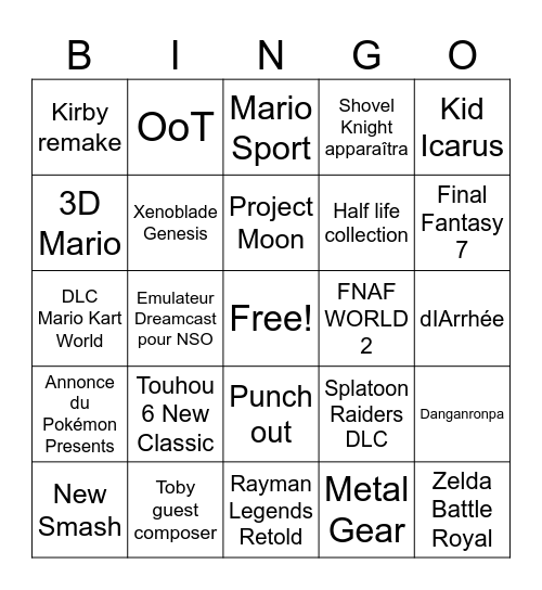 Nintendo Dirett Bingo Card