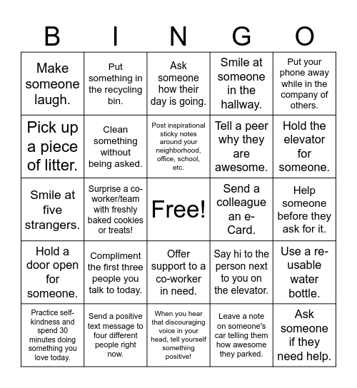 Random Acts of Kindness - Amanda Bingo Card