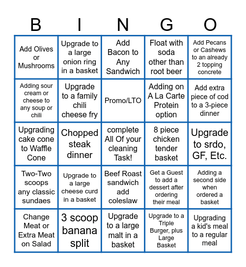 CULVERS Bingo Card