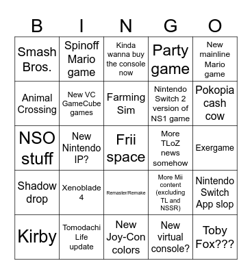 09.09.26 Nintendo Direct Bingo Card