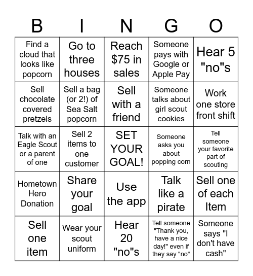 Popcorn Bingo! Bingo Card