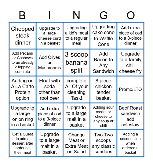 CULVERS Bingo Card