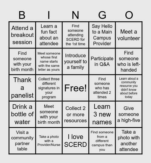 SCERD Bingo Card