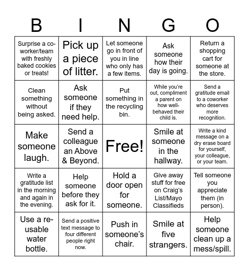 RANDOM KINDNESS Bingo Card