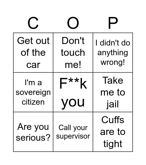 COP Bingo Card