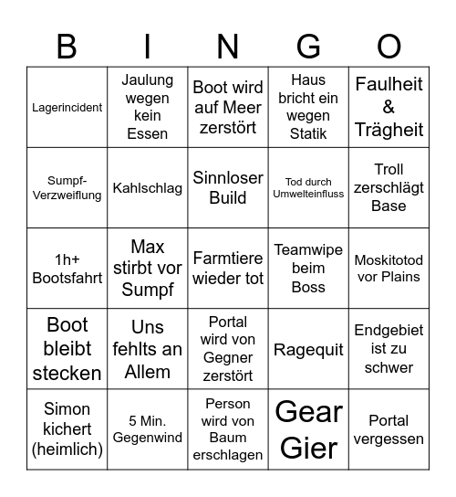 Valheim 26 Bingo Card