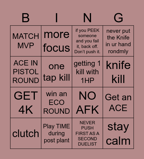 Valorant RULES Bingo Card