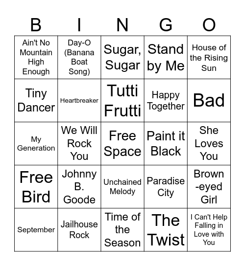Music Bingo Card