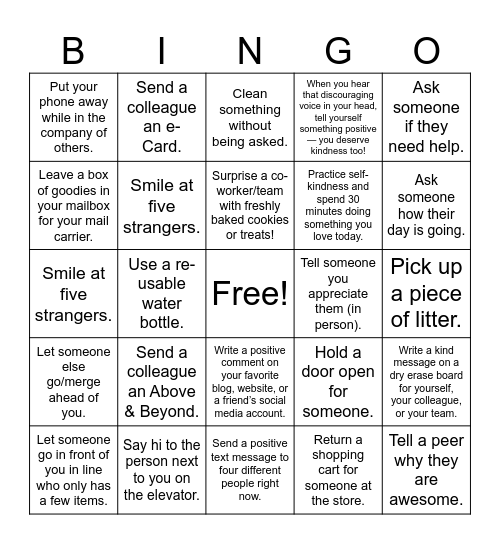 Random Acts of Kindness Bingo - Ranae Bingo Card