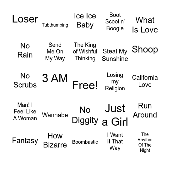 90s Bingo Card