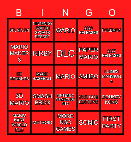 SEPTEMBER NINTENDO DIRECT BINGO!!! Bingo Card