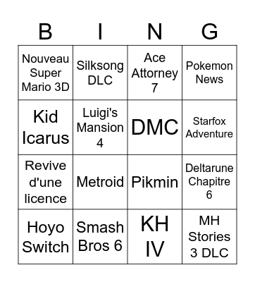 Nintendo Bingo Card