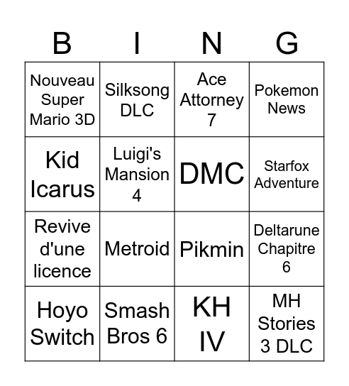 Nintendo Bingo Card