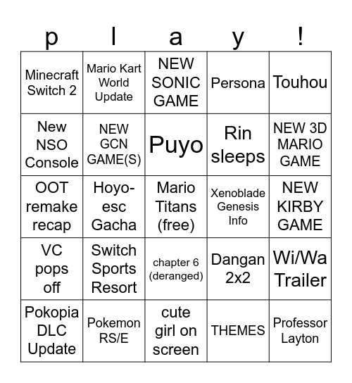 DIRECT BUNGO Bingo Card