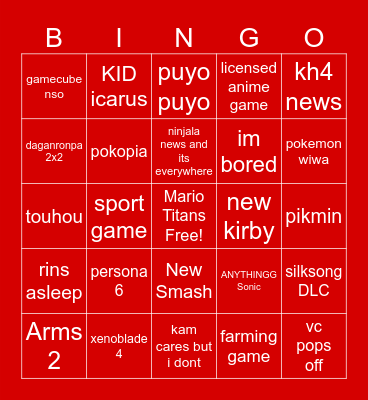 nintendo! switch Bingo Card