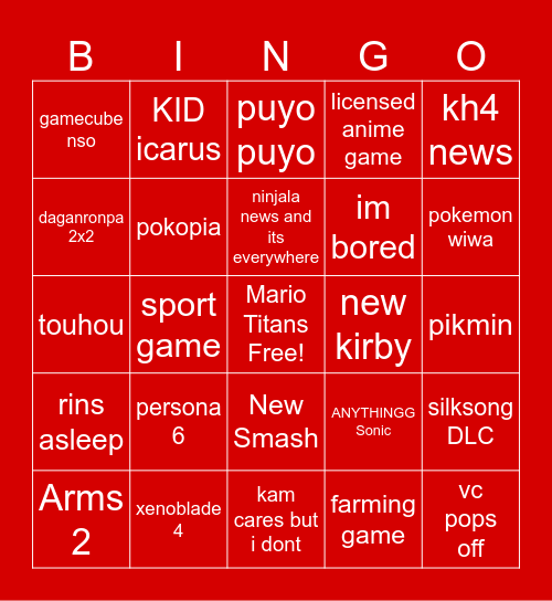 nintendo! switch Bingo Card