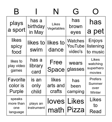 It's All About Me Bingo Card