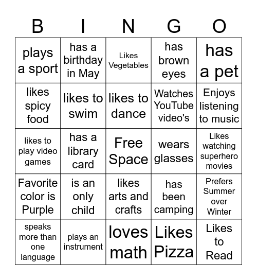 It's All About Me Bingo Card