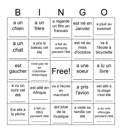 Trouve quelqu'un qui ... Bingo Card