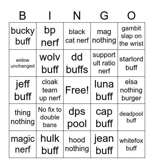 Season 10 bingo Card