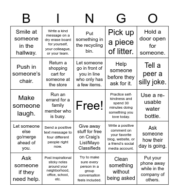 Random Acts of Kindness Bingo – Taylor M Bingo Card