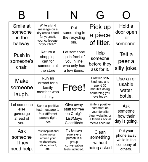 Random Acts of Kindness Bingo – Taylor M Bingo Card