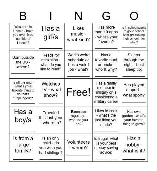 Parenting Bingo Card