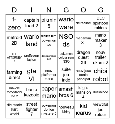 nintendo direct 09/2026 Bingo Card