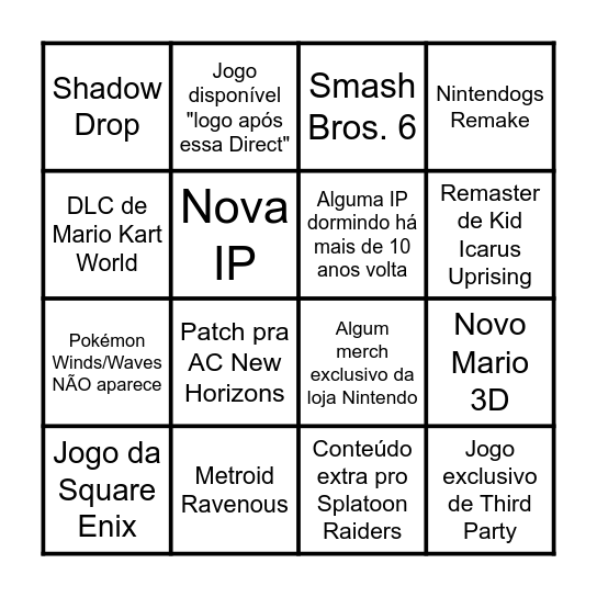 Nintendo Direct Bingo Card