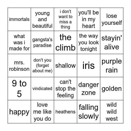 Made For the Movies Bingo Card