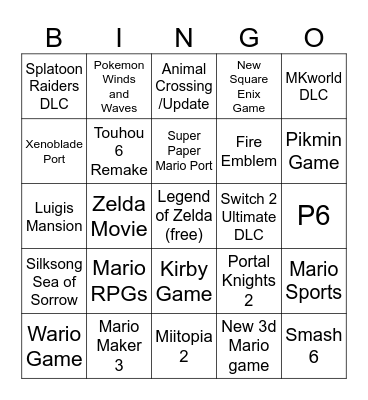 Nintendo Direct Bingo Card