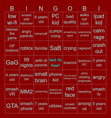 kids crashing out in games Bingo Card